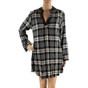 Charlie Paige Black White Plaid Cotton Tunic Top S/M